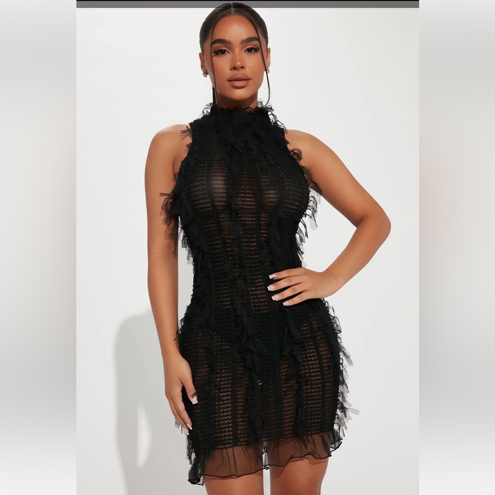 FN  	
Petite So Dramatic Mesh Mini Dress